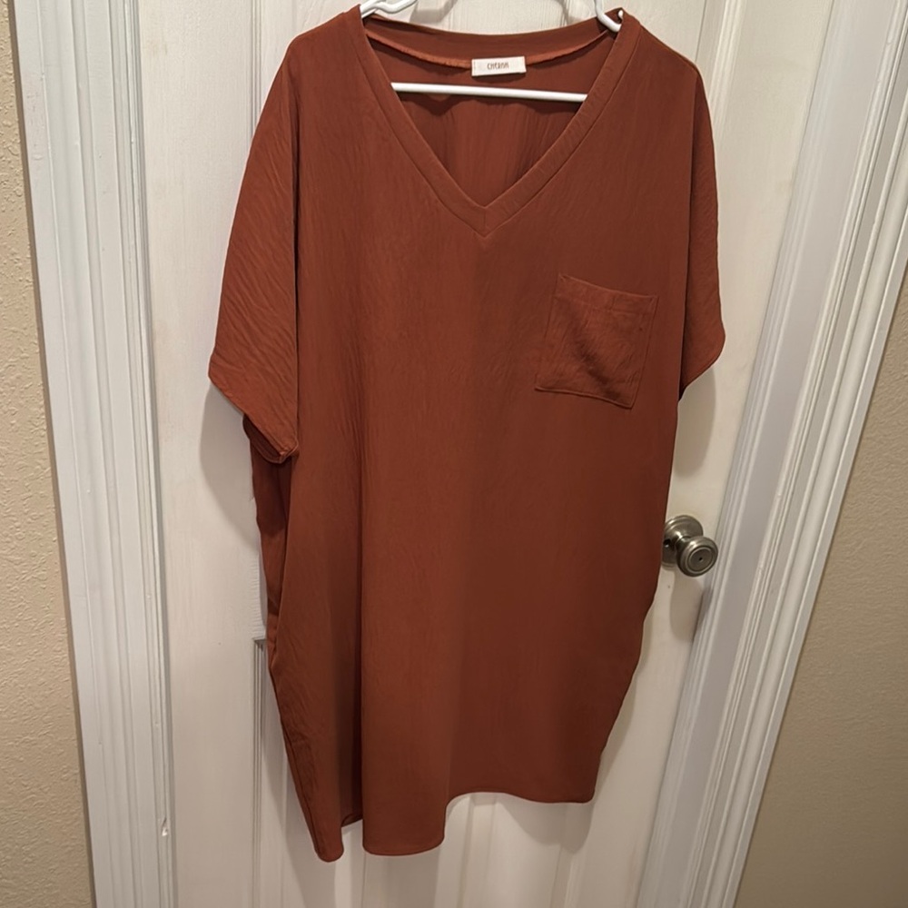 V-Neck Rust Tunic Dress